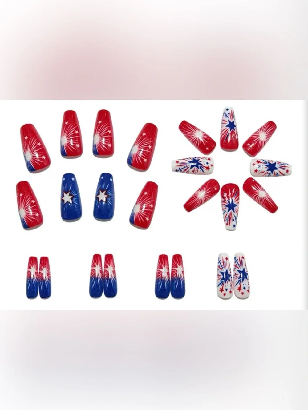 Patriotic Firework Nail Wraps - Red, White & Blue